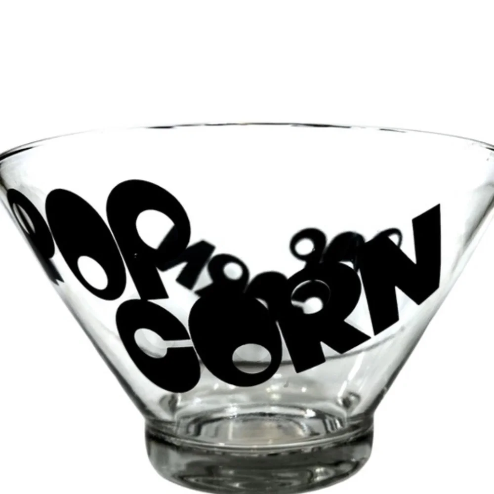 Vintage Glass Popcorn Serving Bowl Black Font 10